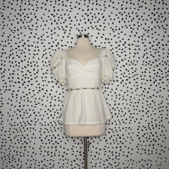 Rahi White Marbella Blossom Puff Sleeve Eyelet Trim Sweetheart Top - Picture 4 of 12